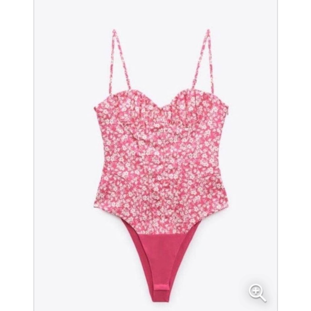 Zara Pink Floral bodysuit Size Large